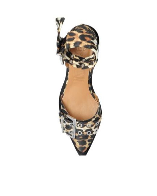 Ganni Metallic Leopard Print Ankle-Strap Pumps