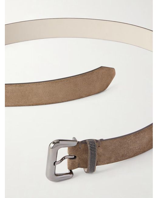 Brunello Cucinelli Brown Monili-Embellished Suede Belt