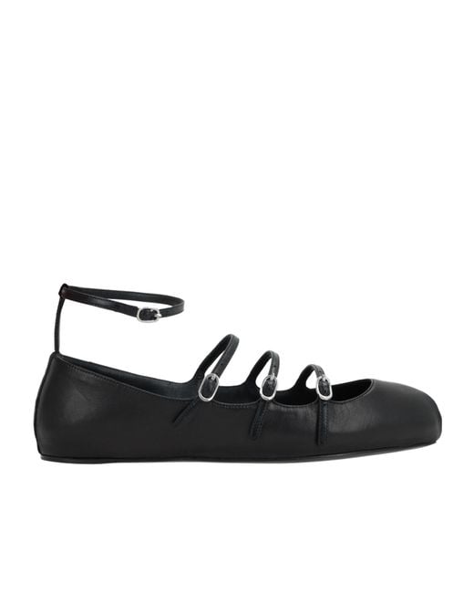 McQueen Black Buckled-Straps Square-Toe Ballerina Shoes