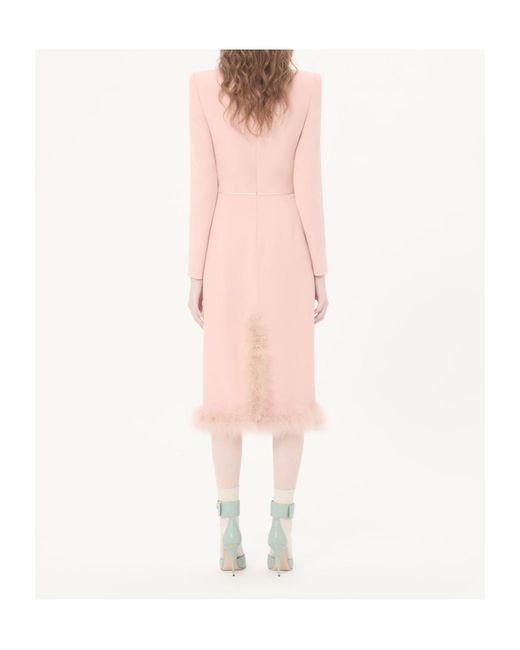Valentino Pink Cady Couture Midi Dress With Feathers