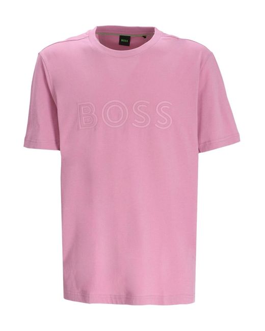 Boss Pink Logo-Print Cotton T-Shirt for men