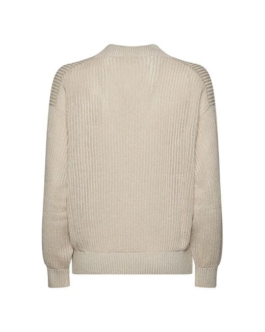 Brunello Cucinelli Green V-Neck Ribbed Sweater