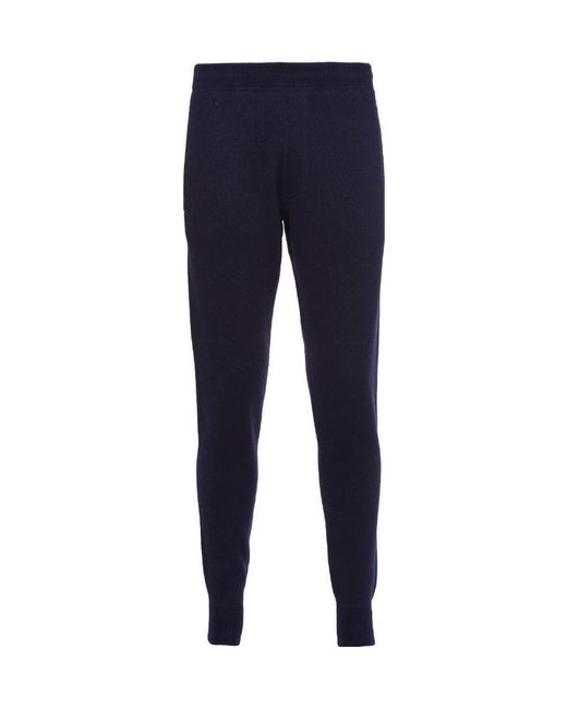 Prada Blue Logo Patch Knitted Track Pants for men