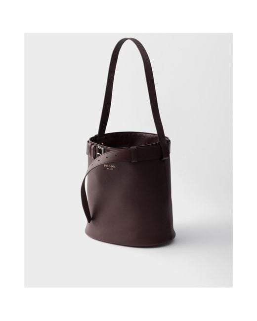 Prada White Buckle Leather Bucket Bag With Belt