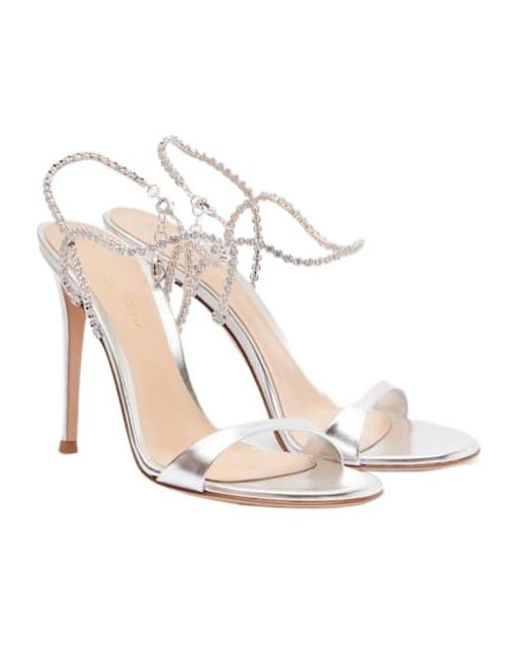 Gianvito Rossi White Embellished Metallic Leather Sandals