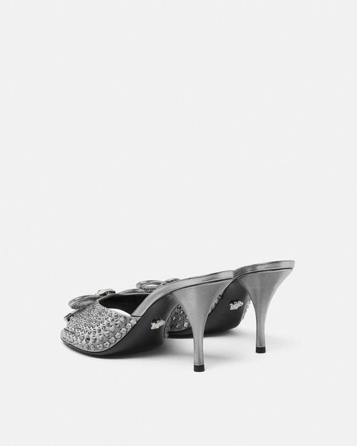 Versace White Opera Bow Embellished Mules