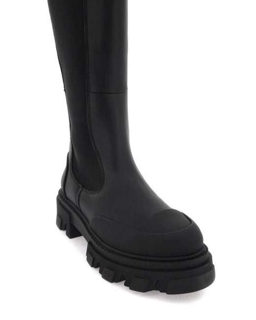 Ganni Black Stitch Cleated High Chelsea Boots
