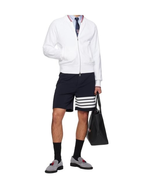 Thom Browne White Zip-Up Bomber Jacket for men