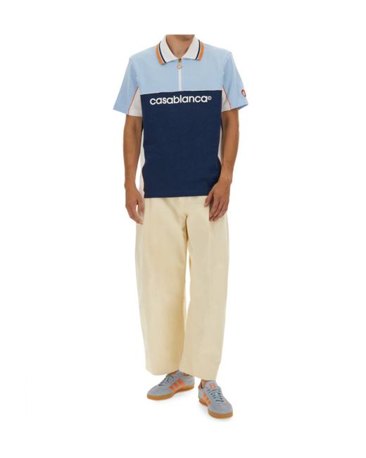 Casablanca Blue Colour-Block Zip-Neck Polo Shirt for men