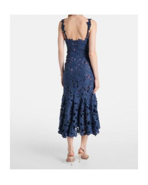 Oscar de la Renta Blue Guipure Lace Midi Dress