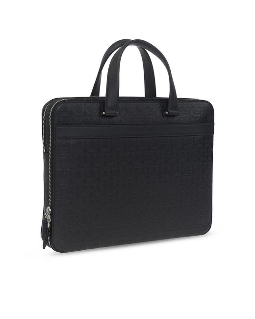 Ferragamo Black Logo Leather Briefcase for men