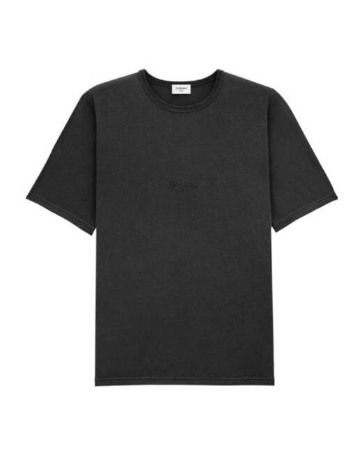 Saint Laurent Black Logo Embroidered Crewneck T-Shirt for men