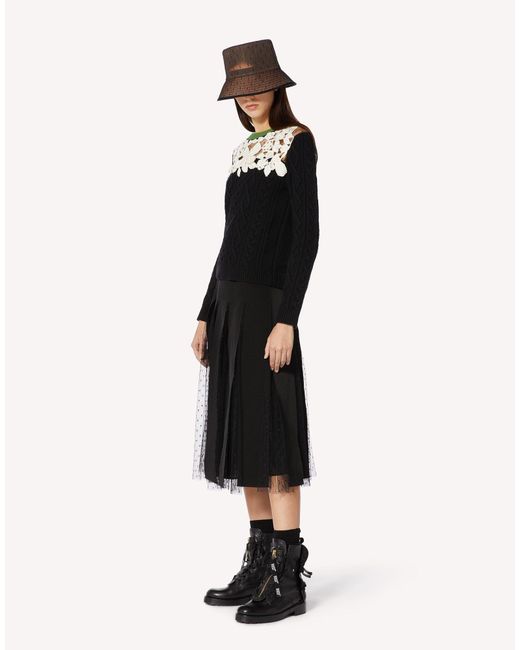 RED Valentino Black Lace-Insert Cable-Knit Jumper
