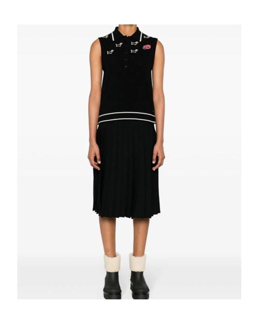 Thom Browne Black Hector-Embroidered Knitted Polo Top