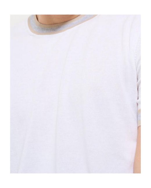 Gran Sasso White Contrast-Trim Knitted T-Shirt for men