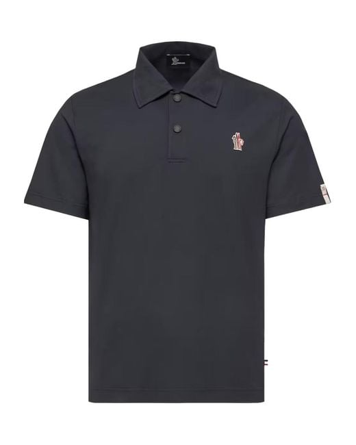 Moncler Black Grenoble Logo-Patch Short-Sleeved Polo Shirt for men