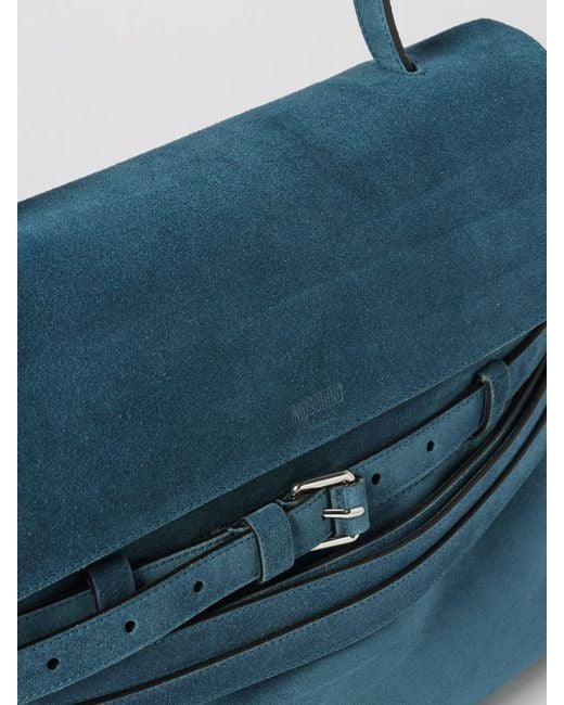 Moschino Blue Buckle-Detail Suede Tote Bag
