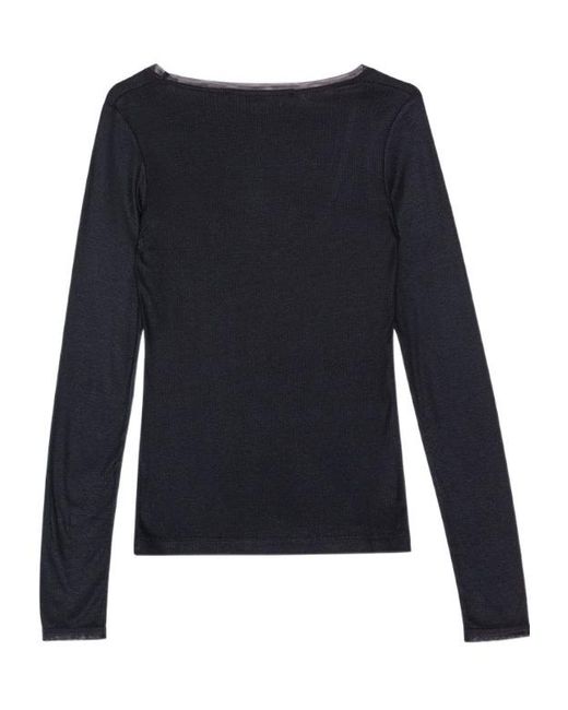 REMAIN Birger Blue Christensen Tulle-Trimmed Ribbed Top