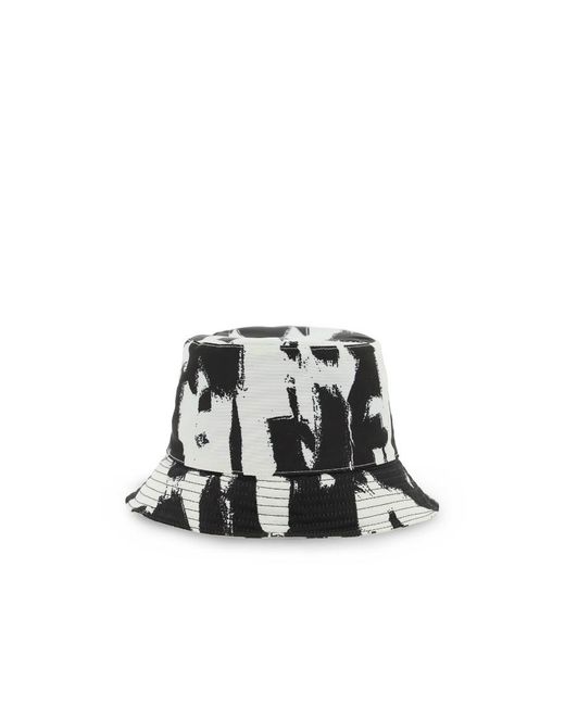 McQueen White Painterly-Print Bucket Hat