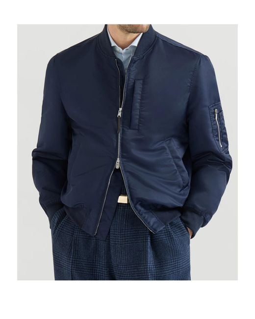 Brunello Cucinelli Blue Ribbed-Hem Jacket for men