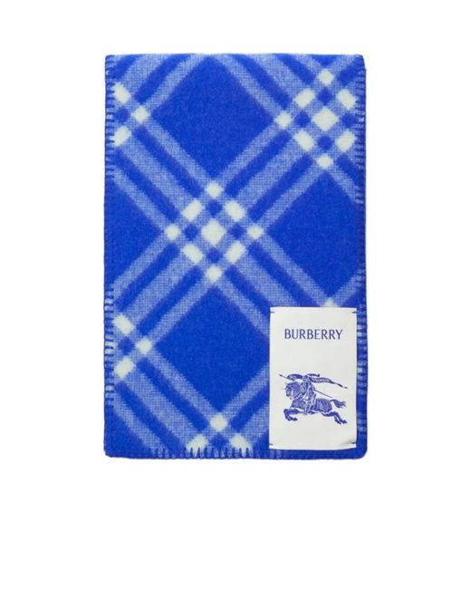 Burberry Blue Logo Patch Checked Scarf for men