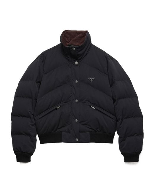Prada Blue Cropped Compact Poplin Down Jacket