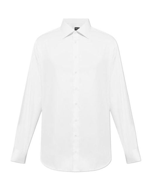 Giorgio Armani White Button-Up Curved Hem Shirt for men