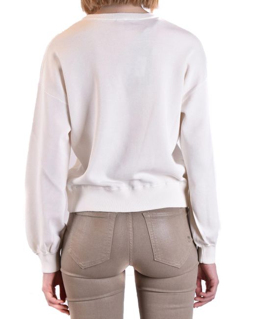 Pinko White Round Collar Long Sleeve Sweater