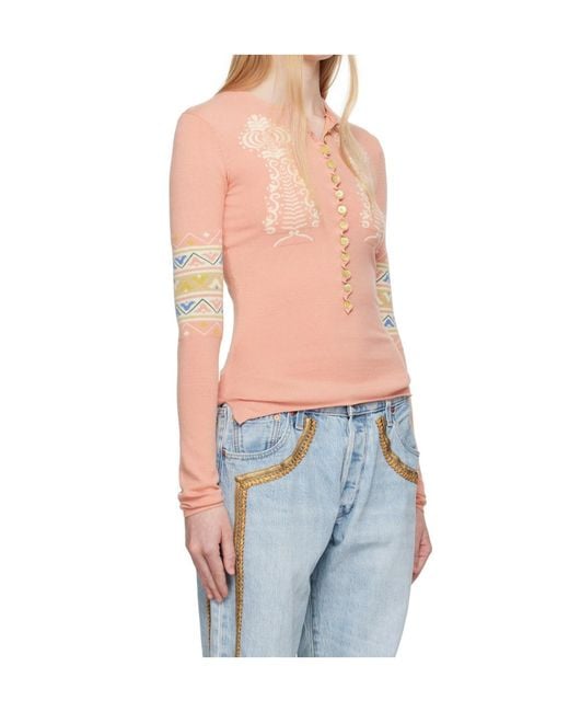 Conner Ives Blue Ribbed Knit Henley Sweater