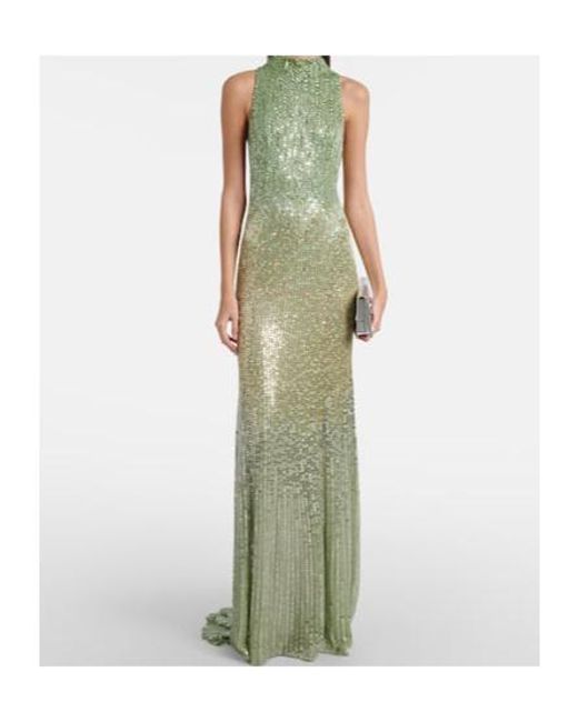 Jenny Packham Green Benie Embellished Halterneck Gown