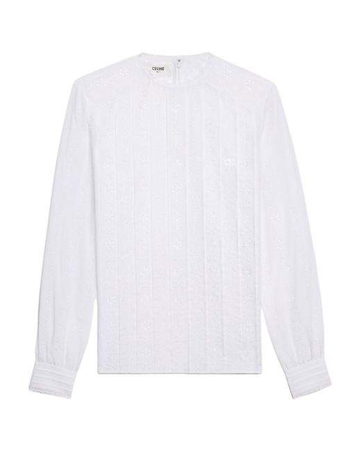 Céline White Embroidered Cotton Muslin Blouse