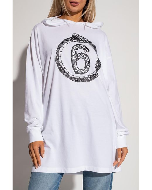 MM6 by Maison Margiela White Logo-Print Hooded Dress