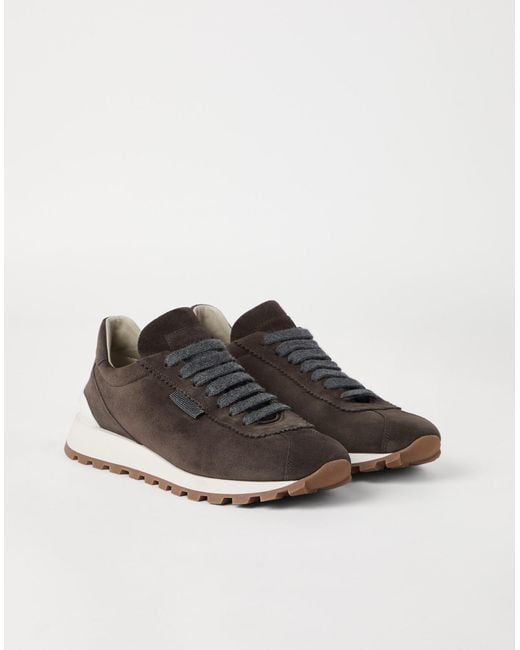 Brunello Cucinelli Brown Round-Toe Lace-Up Trainers
