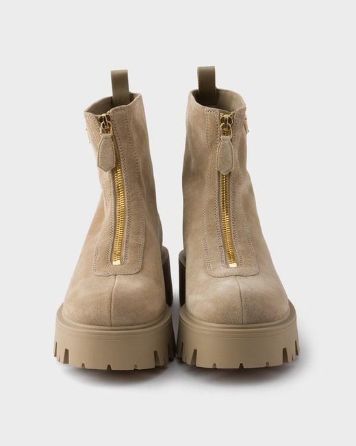 Prada Brown Triangle-Logo Zipped Boots