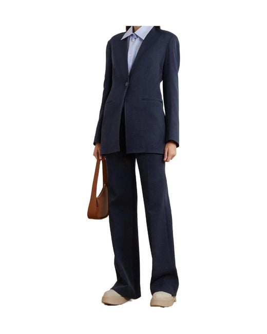 The Row Blue Logo Wool Twill Flared Dress Pants