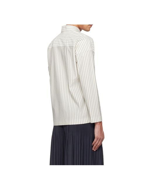 Homme Plissé Issey Miyake White Striped Long-Sleeved Shirt for men