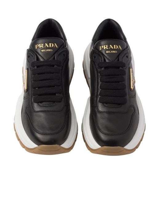 Prada Black Logo Plaque Lace-Up Sneakers