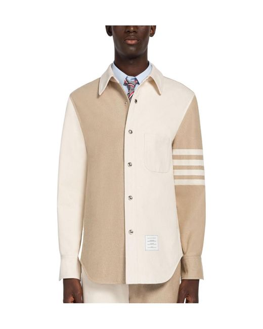 Thom Browne White Patchwork Buttoned Denim Shirt for men