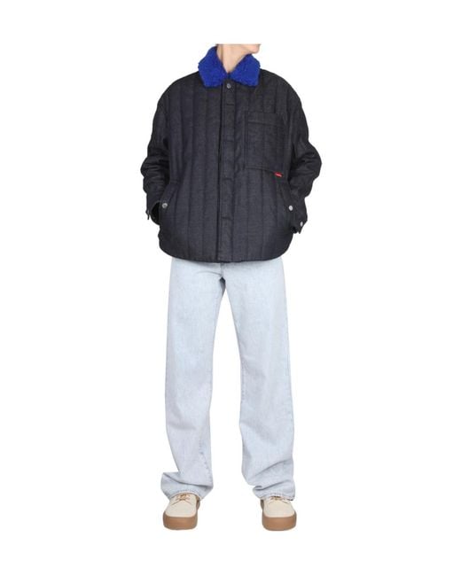 Sunnei Blue Color-Blocked Collar Button Casual Jacket for men