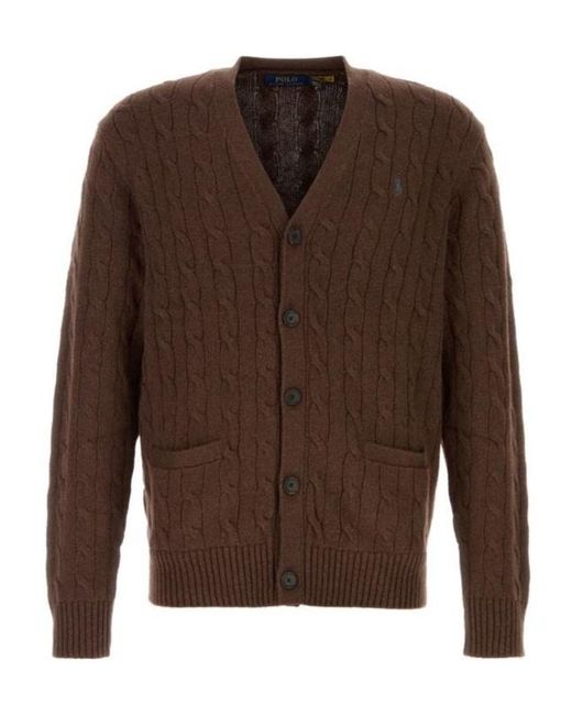 Polo Ralph Lauren Brown V-Neck Long-Sleeved Cardigan for men