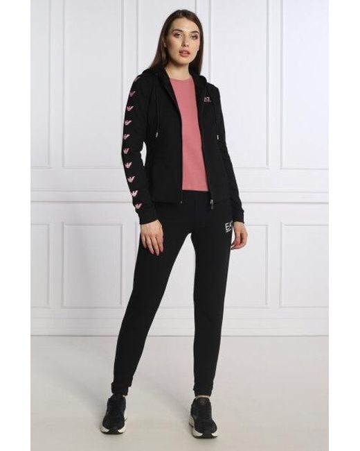 EA7 Black Logo Hooded Casual Coat