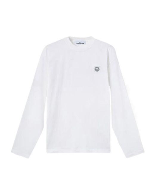 Stone Island White Logo-Patch Long-Sleeve T-Shirt for men