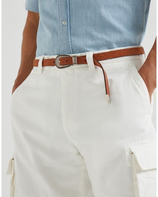 Brunello Cucinelli White Reversed Tip Calf Leather Belt for men