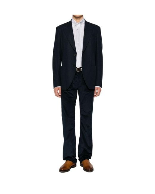 Etro Blue Corduroy Straight-Leg Trousers for men