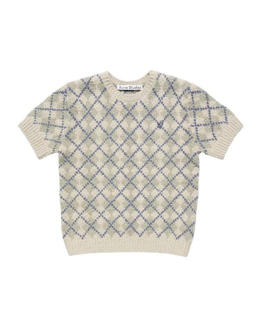Acne White Bouclé Argyle Knit Sweater
