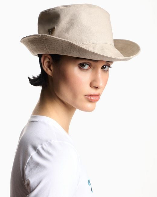 Emporio Armani White Logo Appliqué Bucket Hat