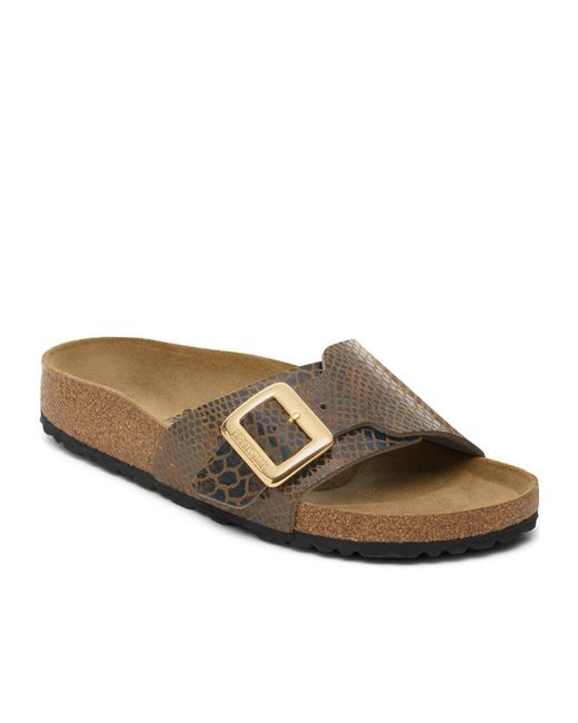 Birkenstock Brown Single-Strap Cork Slide Sandals
