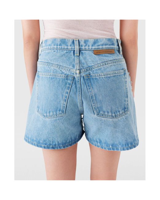 Stella McCartney Blue Mid-Rise Denim Bouclé Shorts