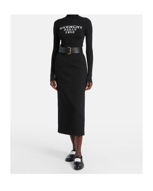 Givenchy Black Wool-Blend Midi Skirt