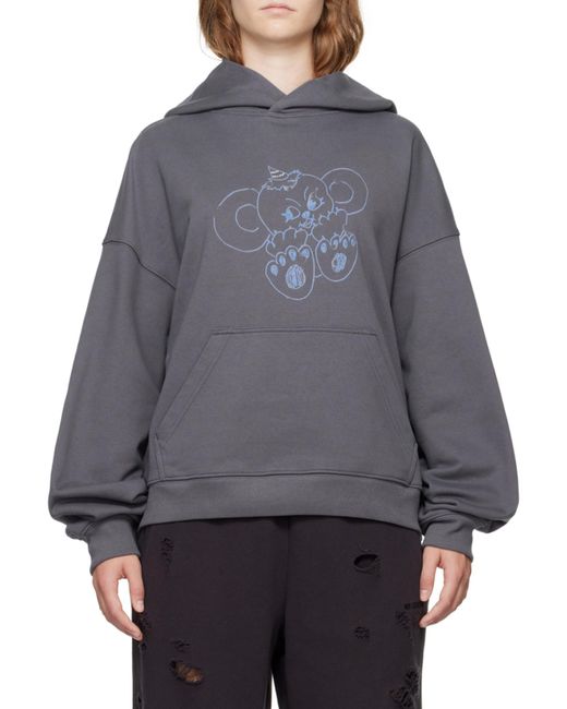 we11done Gray Monster-Print Cotton Hoodie